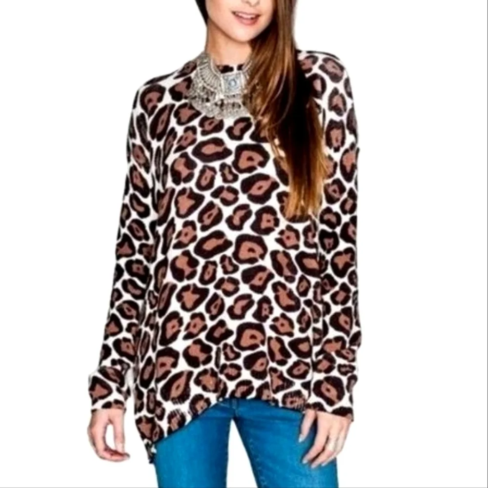 SMYMuMu Back Zip Crewneck Sweater Cotton Cheetah Oversize M 8 10 - Picture 1 of 10